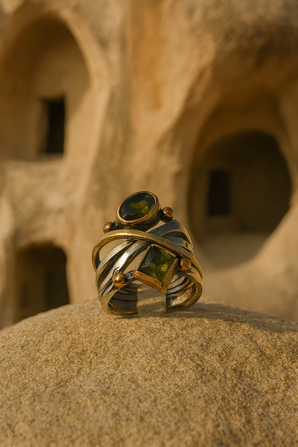 925 Sterling Silver Zultanite Double Stone Ring – Bronze Detailed Handcrafted Design