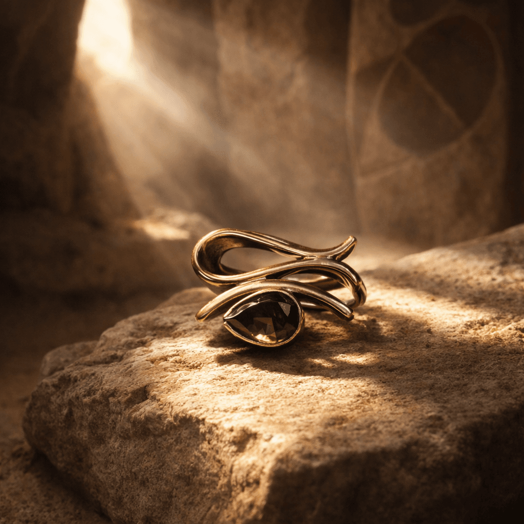 Sapheen sculptural ring with green gemstone