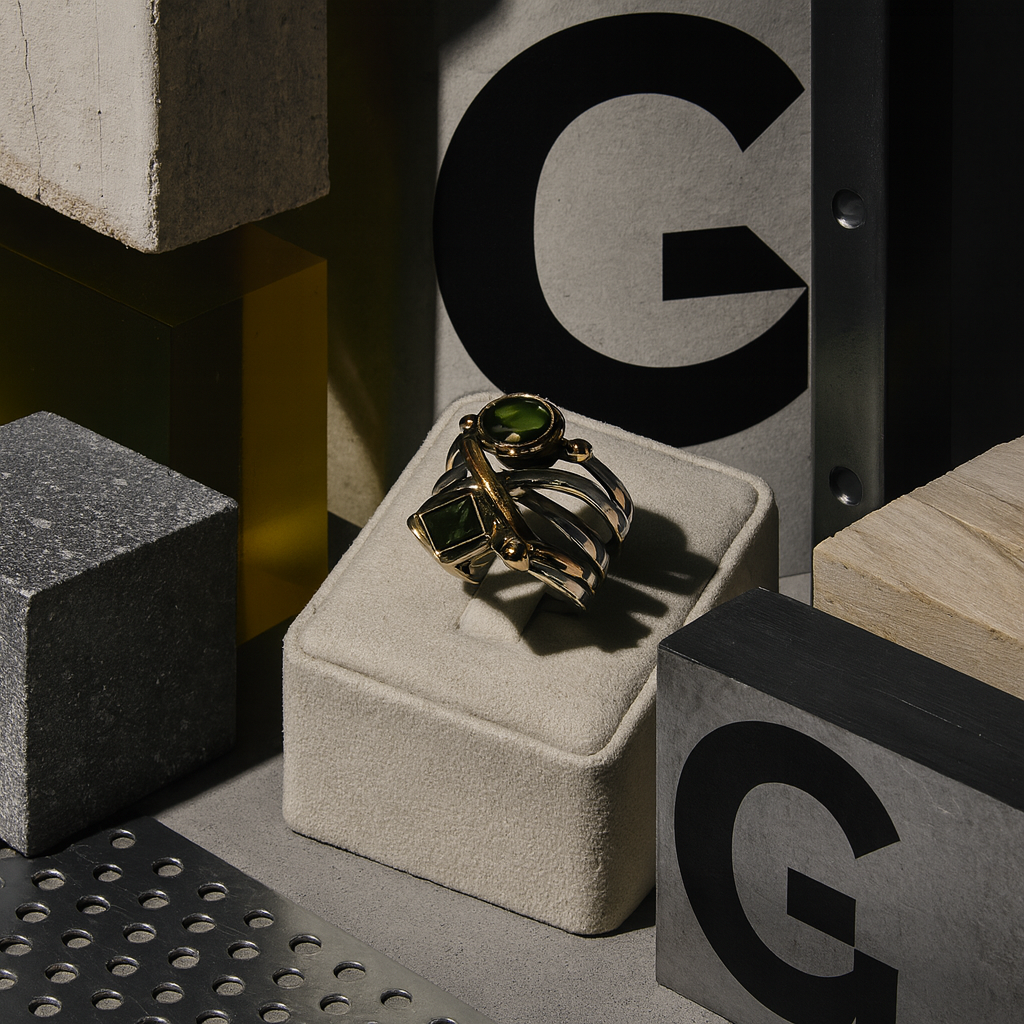 925 Sterling Silver Zultanite Double Stone Ring – Bronze Detailed Handcrafted Design 