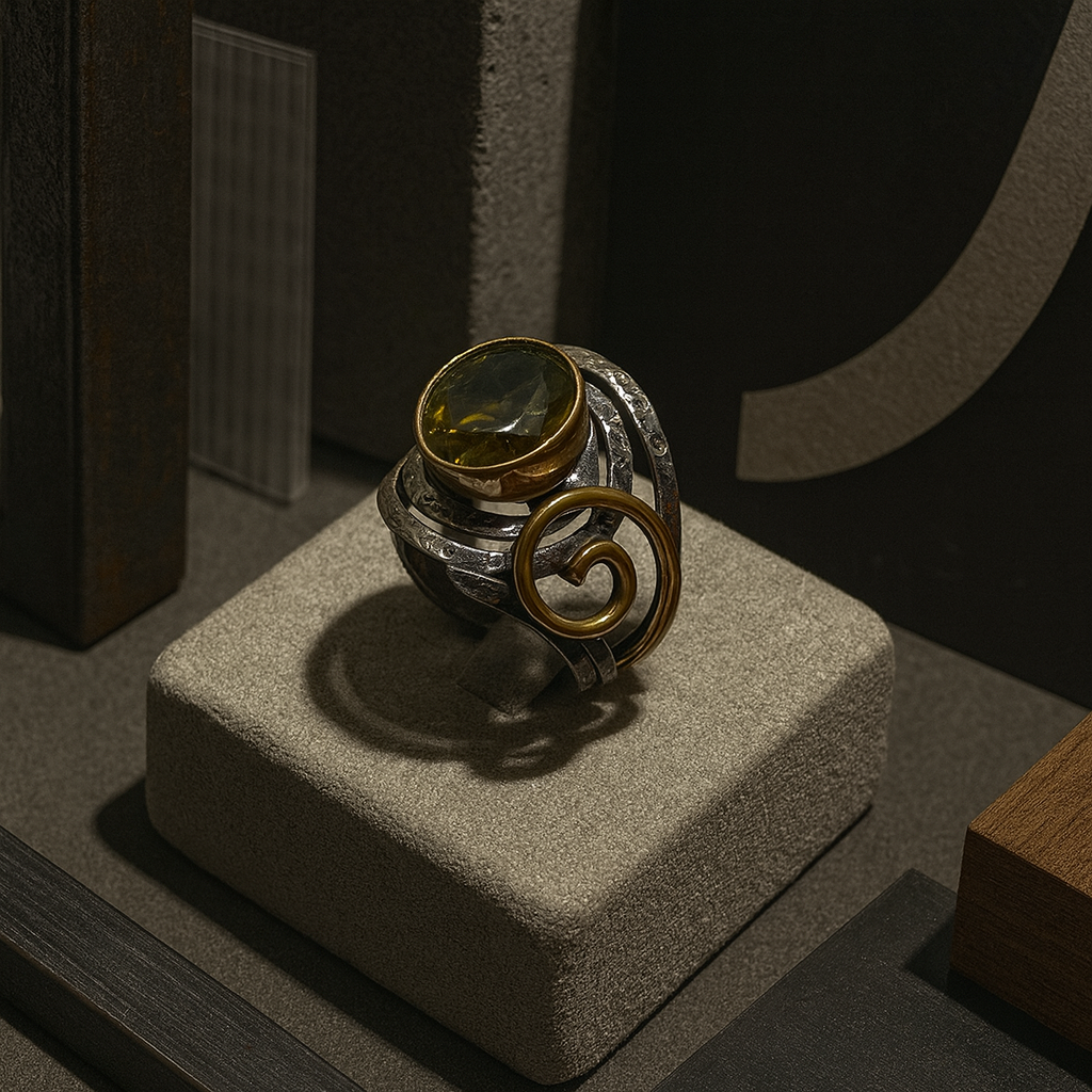 925 Ayar Gümüş Spiral Formlu Zultanit Yüzük – El İşçiliği Sanatsal Tasarım