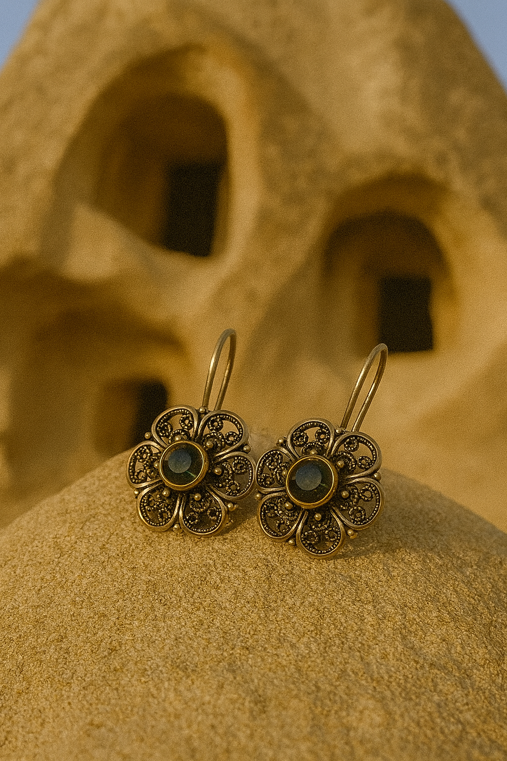 925 Ayar Gümüş Filigree Çiçek Küpe – Zultanit Taşlı