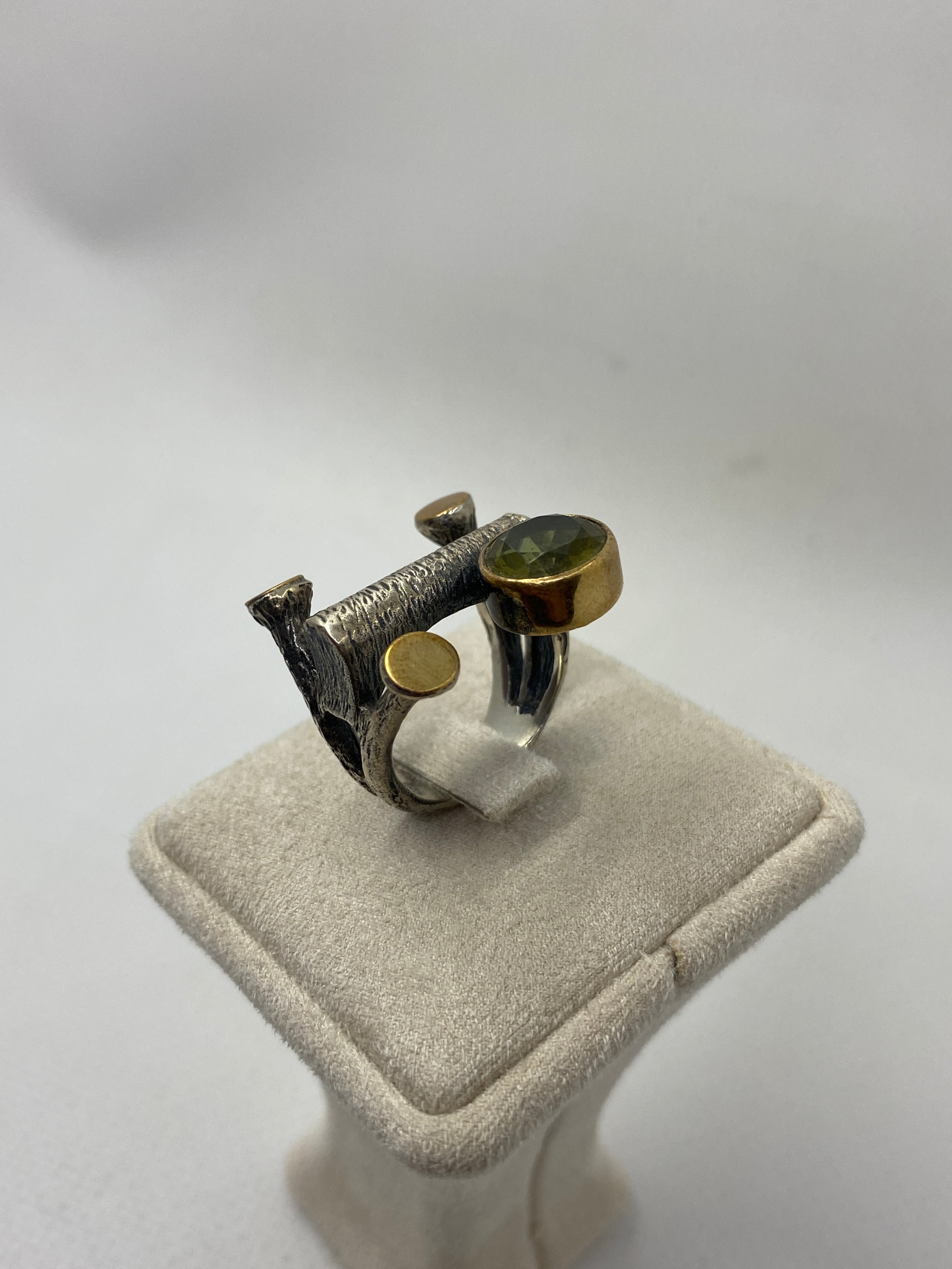 925 Sterling Silver Zultanite and Bronze Detailed Ring – Handmade Design Inspired by Nature 